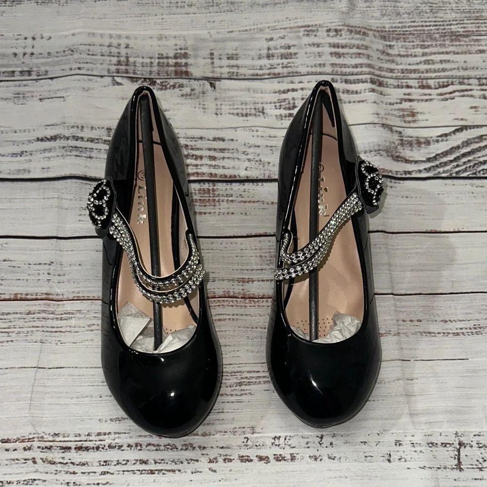 Link‎ Black Dress Shoes with Rhinestone Straps Sz. 3